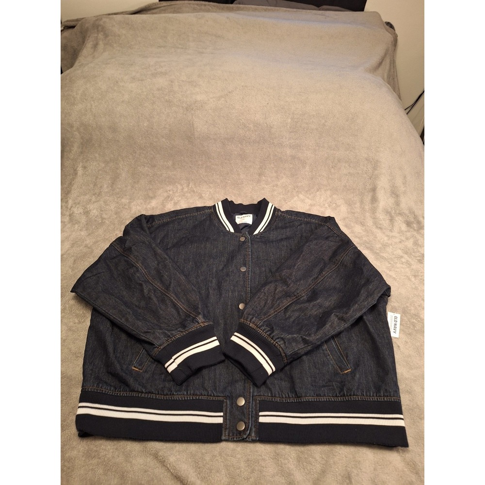 Old Navy Denim Bomber‎ Jacket Men's 2XL Blue Waist Length Jean Military Flight